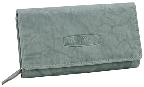 Damen Leder Geldbörse Damenbörse - Großer Geldbeutel für Frauen - Portemonnaie / Brieftasche mit vielen Fächern, Grau