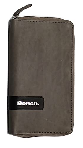 BENCH Große Damen echt Leder XXL Geldbörse Portemonnaie Brieftasche RFID Clutch, Farbe:Grau