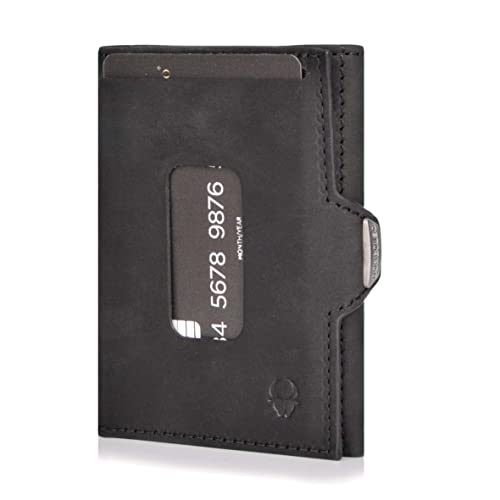 DONBOLSO Wallet XS Kartenetui Herren - EC-Karten- & Slim Wallet mit RFID-Schutz - Leder Geldbörse für Herren & Damen - Mini Portemonnaie (Schwarz Vintage, ohne Münzfach)