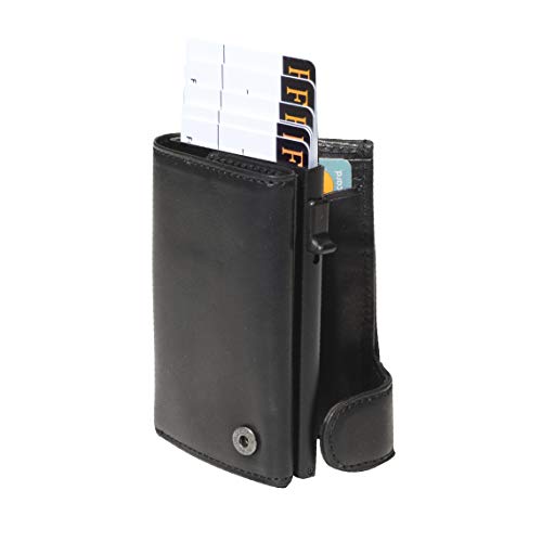 Aluminium Kartenetui FURBO black, RFID-Schutz, mit Schein- und Münzfach, Tony Perotti