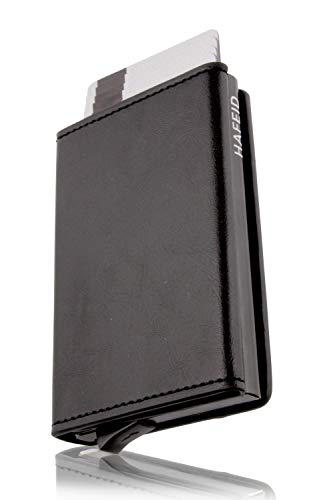 HAFEID Magnet Wallet Slim - Kartenetui mit RFID Schutz - Portemonnaie mit Münzfach und Scheinfach - Kreditkartenetui und Geldbeutel - Geldbörse für Damen und Herren - Mini Portmonee Schwarz