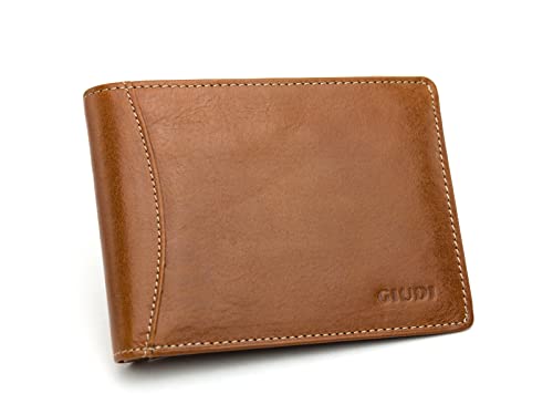 GIUDI ® Geldbörse für Herren Leder Braun Mittel-Groß Mit Reißverschluss Rindsleder Münzfach Kartenfächer Querformat