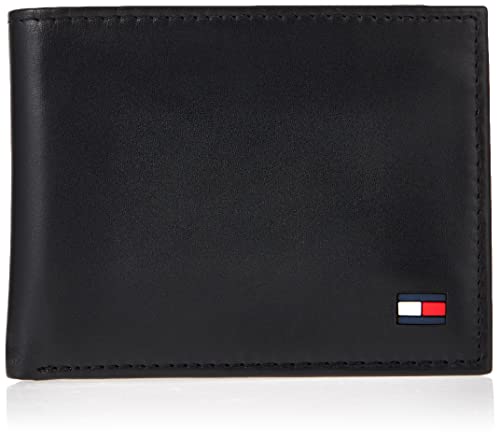 Tommy Hilfiger Herren Geldbörse Leder - Slim Bifold mit 6 Kreditkartenfächern und herausnehmbarem Ausweis-Fenster - Schwarz - Einheitsgröße