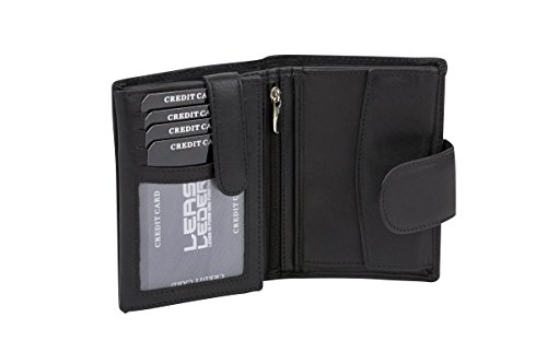 LEAS Damenbörse und Herrenbörse mit Außenriegel im Hochformat, Sicherheits Portemonnaie mit RFID Schutz Folie mit Geschenk Box Echt-Leder, schwarz