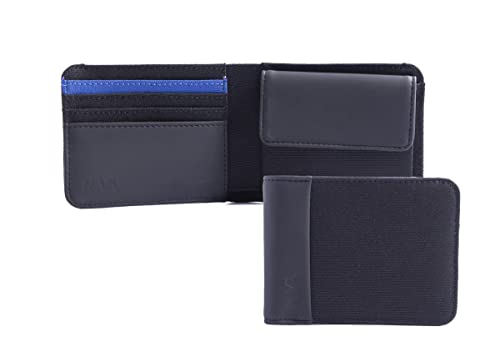 NAVA Design - Herren Geldbörse Slim mit 4 Kreditkarten und Geldbörse, RFID-Abdeckung, Farbe Schwarz/Blau - Maße 9 x 11 cm