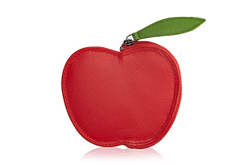 Josephine Osthoff Geldbörse Damen Apfel Portemonnaie klein Kleingeldbörse Münzbörse Geldbeutel Kinder echt Leder RFID-Schutz (901), Farbe:Rot/Grün
