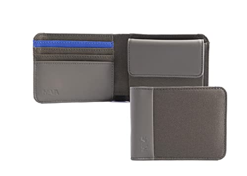NAVA Design - Herren-Geldbörse Slim mit 4 Kreditkarten und Geldbörse, RFID-Abdeckung, Farbe Schlamm/Blau - Maße 9 x 11 cm