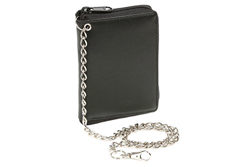 LEAS Reißverschlussbörse RFID Schutzfolie mit Chrom-Kette Echt-Leder, schwarz Chain-Series