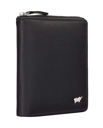 BRAUN BÜFFEL Damen Geldbörse aus echtem Leder Golf 2.0 - Hochformat mit Reißverschluss - Portemonnaie für Frauen - 8 Kartenfächer - Schwarz