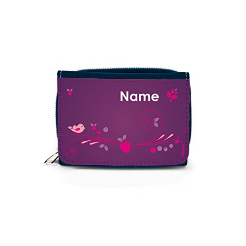Striefchen® Jeans Geldbörse in Violett mit Namen für Mädchen mit Geschenkverpackung