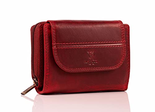 MATADOR® Echt Leder Geldbörse Damen Portemonnaie für Frauen TüV geprüfter RFID & NFC Schutz Geldtasche Wallet RED