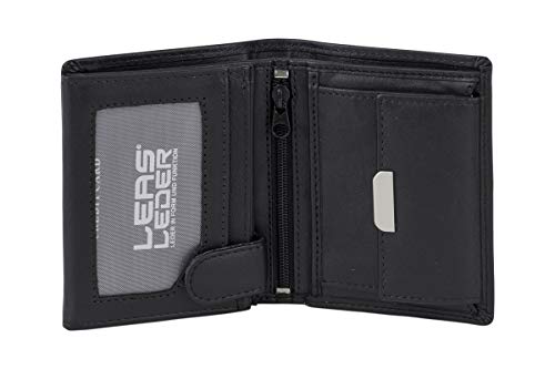 LEAS Mini Geldbörse mit Riegel extra dünn im Hochformat Echt-Leder, schwarz Mini-Edition