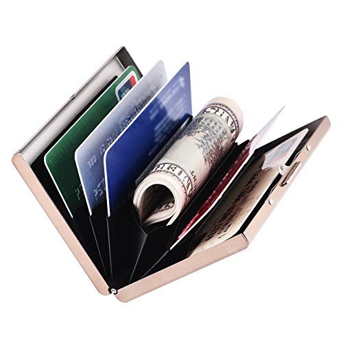 BONSYL Slim Metall Kreditkarteninhaber Brieftasche für Damen und Herren,mit RFID und NFC Schutz gegen Datendiebstahl Kartenhalter für 6 Karten. (Rosé Gold)
