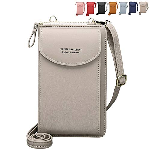 Crossbody Tasche Handytasche Brieftasche Damen Umhängetasche Geldbörse mit Credit Card Slots für Frauen (Grau)
