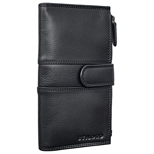 STILORD 'Alyssa' Portemonnaie Handy Leder Damen Reisebörse RFID Geldbörse mit Handyfach ideal für 6,1 Zoll iPhone 13 echtes Leder, Farbe:schwarz