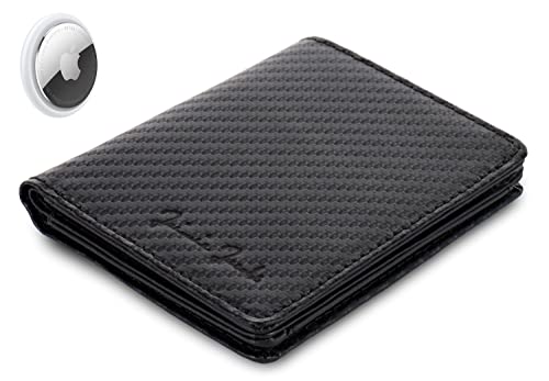 JAIMIE JACOBS SLIMSTAR AirTag-Edition mit großem Münzfach dünne Geldbörse Leder Slim Wallet Hochformat Geldbeutel (Carbon)