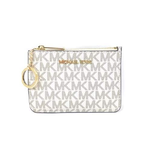 Michael Kors Jet Set Travel Small Top Zip Coin Pouch with ID Holder - PVC Coated Vanilla Signature