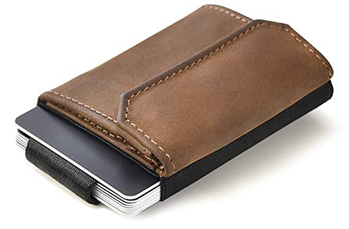 JAIMIE JACOBS Minimalist Wallet Nano Boy Pocket Mini Geldbörse aus Textil mit Zugband schmaler Kartenhalter für Herren und Damen (Büffelleder Braun)