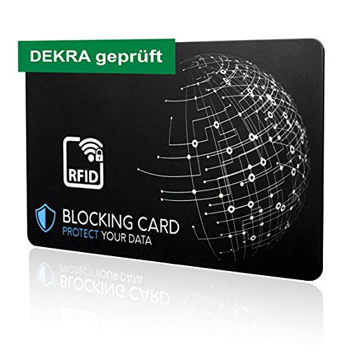 DEKRA geprüfte RFID Blocker Karte mit neuster E-Field Störsender-Technologie - zum Schutz vor Datendiebstahl I extra dünne Karte mit 0,8 mm für jede Geldbörse I Kartenschutz I NFC Schutz
