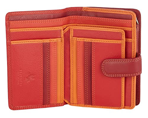 Visconti Leder Portemonnaie - RFID Schutz Damen Geldbeutel - M 9 x 13 cm - Geldbörse mit Druckknopf für zusätzliche Sicherheit Bifold Portmonee mit Geschenk-Box 'Rainbow' - Rot