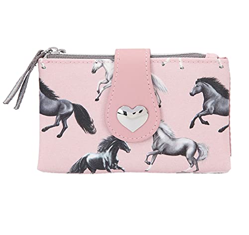 Depesche 11441 Miss Melody - Portemonnaie im Lovely Horses Design, rosa Geldbörse mit Pferde-Motiv, ca. 14,5 x 9 x 2 cm groß, Fächer für Münzen, Scheine und Karten