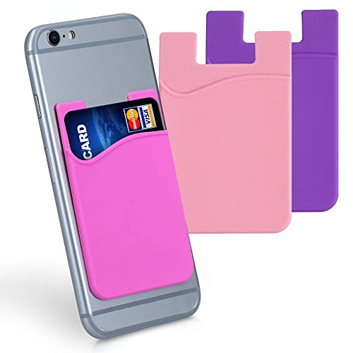 kwmobile 3X Kartenhalter Hülle für Smartphone - selbstklebend - Aufklebbare Silikon Kreditkarten Tasche Rosa Pink Violett - Maße 8,5x5,5cm