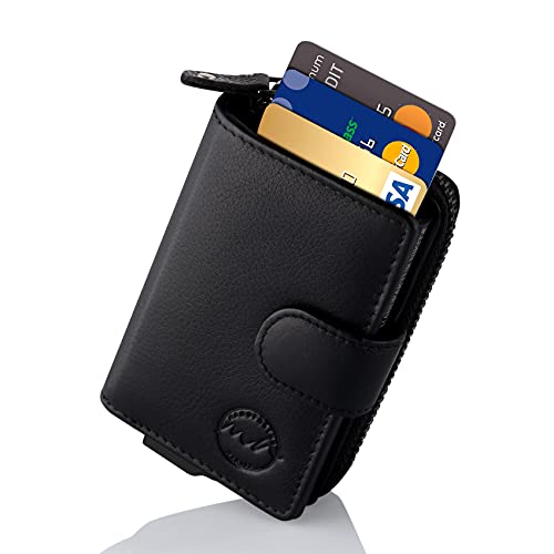 Lady Geldbörse | TÜV geprüfter RFID Schutz | Wallet für 10 Karten mit extra großem Münzfach | Kreditkartenetui aus echtem Leder in Einer schönen Geschenkbox | Schwarz