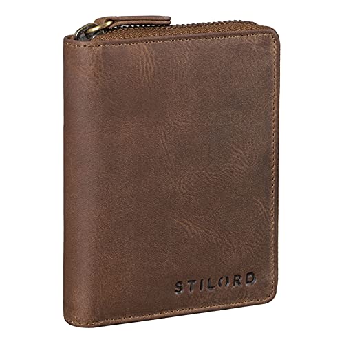 STILORD 'Giannis' Mini Leder Portemonnaie Herren RFID Brieftasche Hochformat Geldbörse Klein mit Reißverschluss Vintage Wallet aus echtem Leder, Farbe:mittel - braun