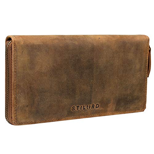 STILORD 'Emilia' Damen Portemonnaie RFID Schutz Elegante Klassische Geldbörse groß aus echtem Rindsleder, Quer mit Reißverschluss Leder, Farbe:mittel - braun