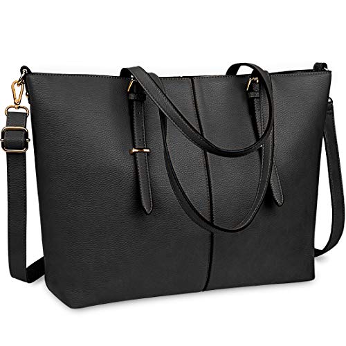 NUBILY Laptop Damen Handtasche 15,6 Zoll Shopper Handtasche Schwarz Elegant Leder Taschen Große Leichte Elegant Stilvolle Frauen Handtasche für Business/Schule/Einkauf
