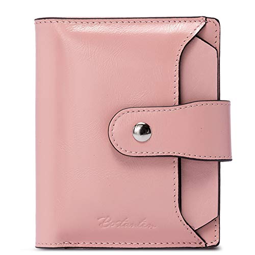 BOSTANTEN Damen Echtes Leder Geldbörsen RFID Slim Wallet 10 Kartenfächer Portemonnaie Kleingeldfach mit Reißverschluss Rosa