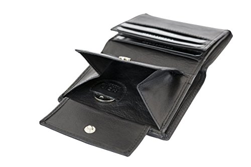 LEAS Mini Geldbörse mit Klappe dünn im Hochformat, flaches Portemonnaie mit RFID Schutz Folie mit Geschenk Box Echt-Leder, schwarz