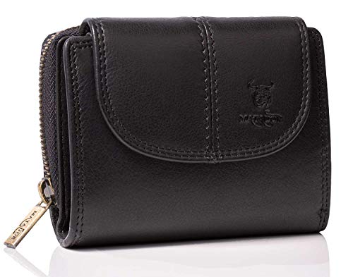 MATADOR Echt Leder Damen Geldbörse TüV Geprüfter RFID/NFC Schutz Brieftasche Frauen Kompakt Größe Portemonnaie Hochformat (Schwarz)