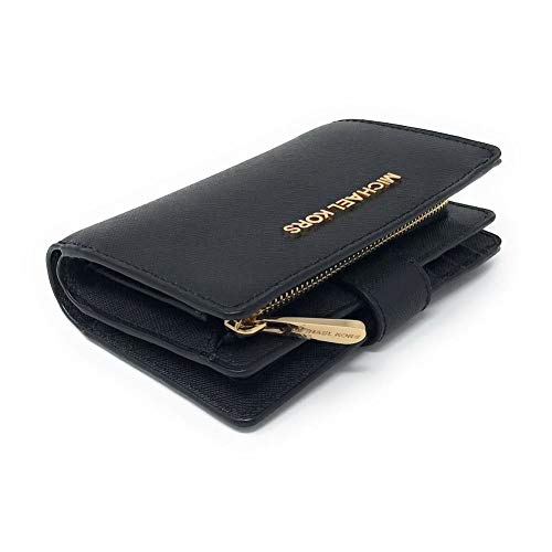 Michael Kors Jet Set Travel Saffiano Leder Bifold Zip Coin Wallet, Black Saffiano, medium, Faltbare Brieftasche