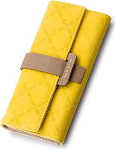 PAULO SERINI® Geldbörse Damen - Portemonnaie Damen 100% veganes Leder - Geldbeutel für Frauen groß mit 9 Kartenfächern - Women Wallet Royal Yellow - gelb