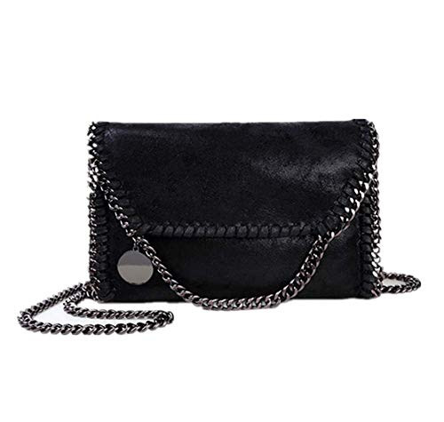 MZBoutiques Damen Casual Handtasche PU Leder Schulter Messenger Bag Kette Tasche Hand Mode Brieftasche Handtasche (Schwarz schwarze Kette)
