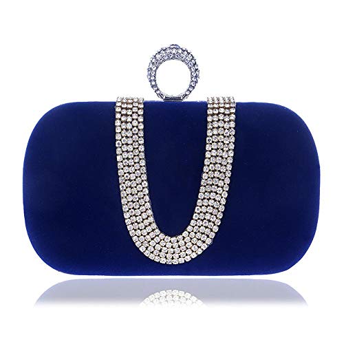 Umhängetasche Damen Clutch Abendtaschen Elegante Damen Luxus U-Förmige Clutch Geldbörse Hochzeitsfeier Frauen Kettenring Taschen Blau