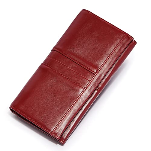 LANMOU Damen Echtleder Geldbörse Taled Geldbeutel aus hochwertigem Büffelleder mit RFID-Schutz - Damen Geldbörse Rot
