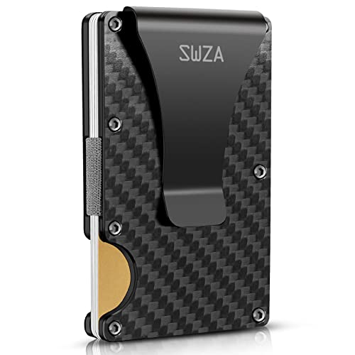 SWZA Kohlefaser-Geldbörse für Herren, Geldklammer-Geldbörse, minimalistische RFID-blockierende Metall-Geldbörse, Aluminium-Kartenhalter, grau, Minimalistisch