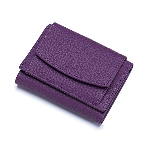 kleine Geldbörse Damen mit Münzfach Echtleder Geldbeutel Damen Mini Portemonnaie mit RFID Schutz Kreditkartenetui für Frauen Mädchen - Violett