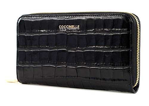 Coccinelle Metallic Croco Shiny Soft Zip Around Wallet Noir