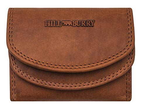 Hill Burry Slim Leder Portemonnaie | Kleine Geldbörse aus echtem Leder - Mini Börse | Geldbeutel mit Münzfach (Braun)