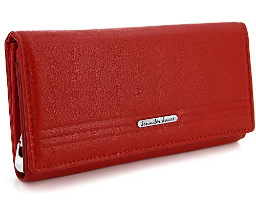 Damen Leder Geldbörse mit RFID-Schutz Damen Portemonnaie Lang (Rot)