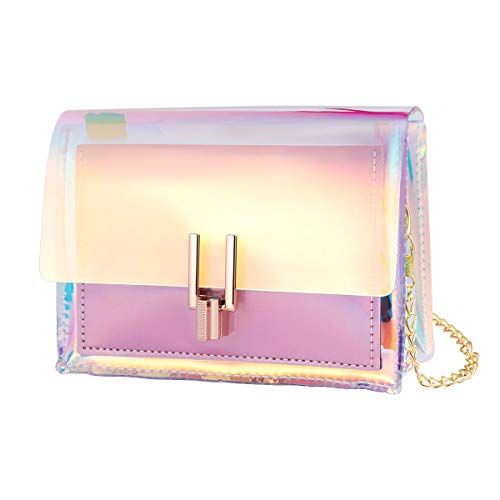 BESTOYARD Transparente Handtasche bunte Kette Tasche Rainbow Laser Geldbörsen Clear Jelly Mini Tasche für Frauen (Pink)