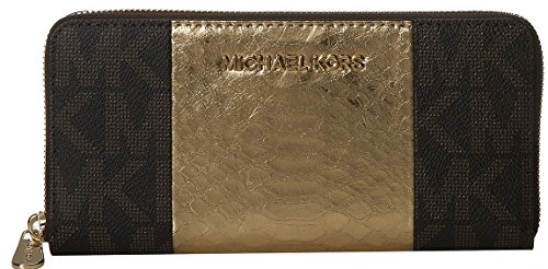 Michael Kors Geldbörse, Monogramm, goldfarben, gestreift, Python-Reißverschluss, Continental-Geldbörse