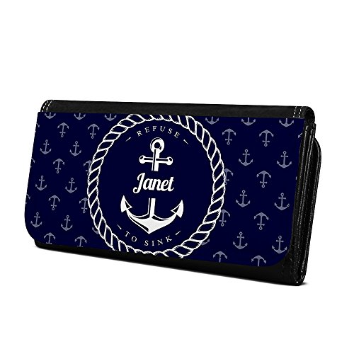 Geldbörse mit Namen Janet - Design Anker - Brieftasche, Geldbeutel, Portemonnaie, personalisiert für Damen und Herren