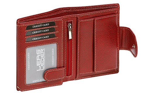 LEAS Große Damen Geldbörse Portemonnaie mit Außenriegel und Reißverschluss und wunderschöner Struktur im Hochformat Echt-Rind-Leder, rot/cherry Special-Edition