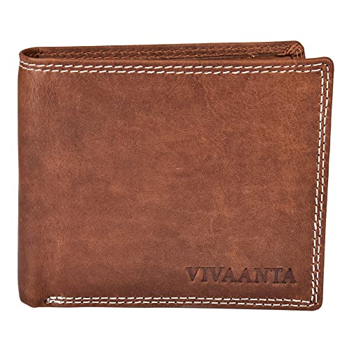 VIVAANTA® - Herren kleine braun Portemonnaie mit RFID-Schutz - Echt Leder geldbörse im Vintag-Look - mit vielen Kartenfächern und Münzfach