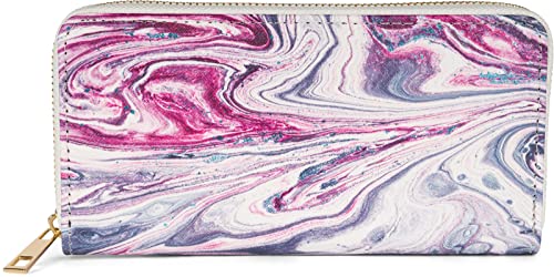 styleBREAKER Damen Geldbörse mit Marmor Muster, Reißverschluss, Portemonnaie 02040152, Farbe:Pink-Grau-Blau