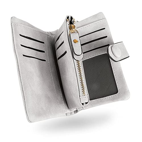 Conisy Geldbörse Damen Kurzer RFID Schutz Geldbeutel Leder Für Frauen - Weich Bequem Süß Portemonnaie mit Viel Kartenfächer (Grau)